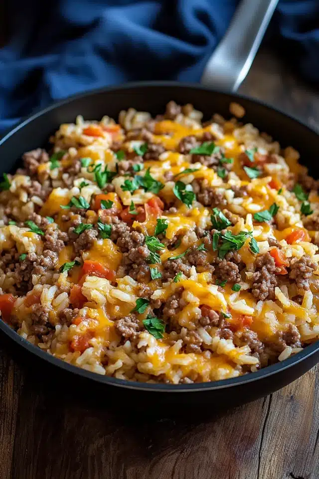 Easy One Pan Ground Beef and Rice Skillet - EpicureanNest