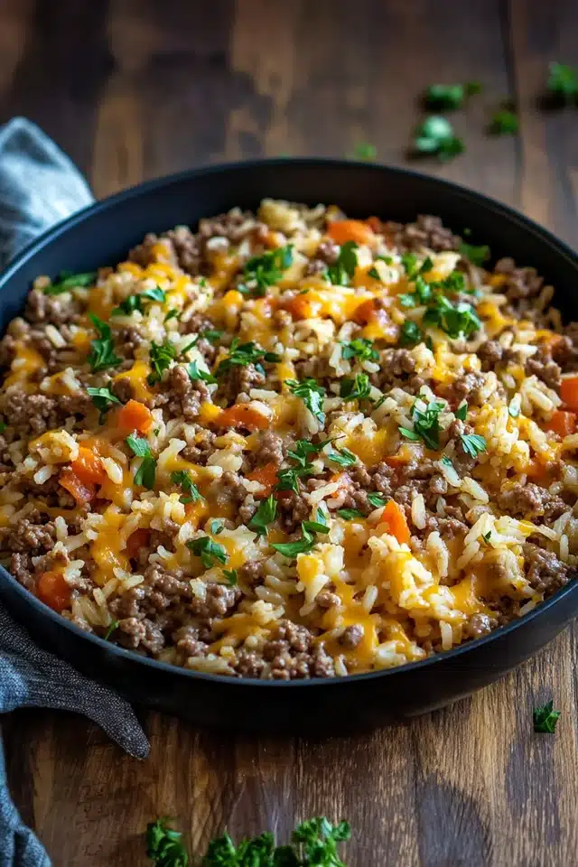 Easy One Pan Ground Beef and Rice Skillet - EpicureanNest