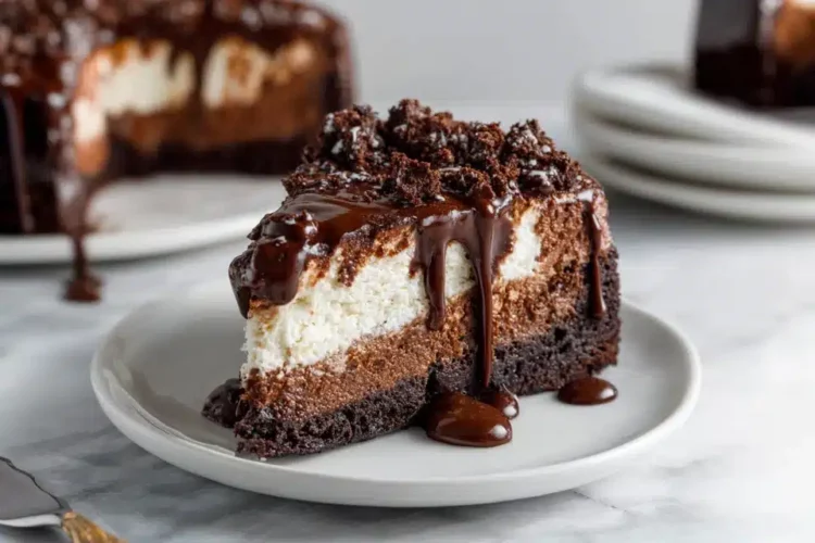No-Bake Hot Fudge Brownie Cheesecake - EpicureanNest